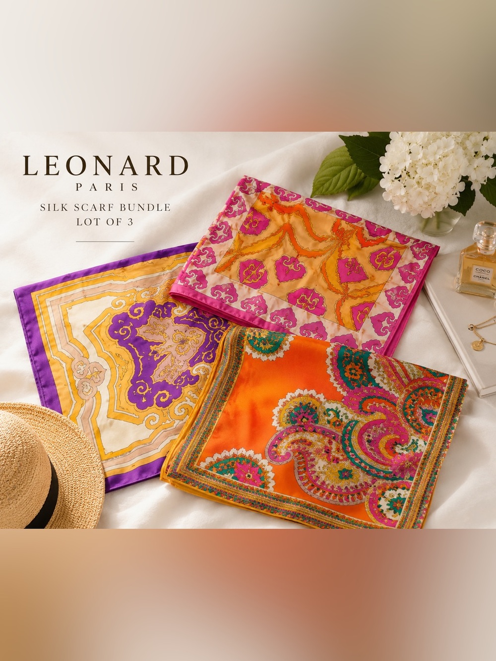 Authentic Leonard Paris Silk Scarf Bundle – Lot of 3 vintage